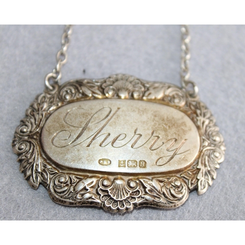 551 - Silver Hallmarked Sherry Decanter Tag