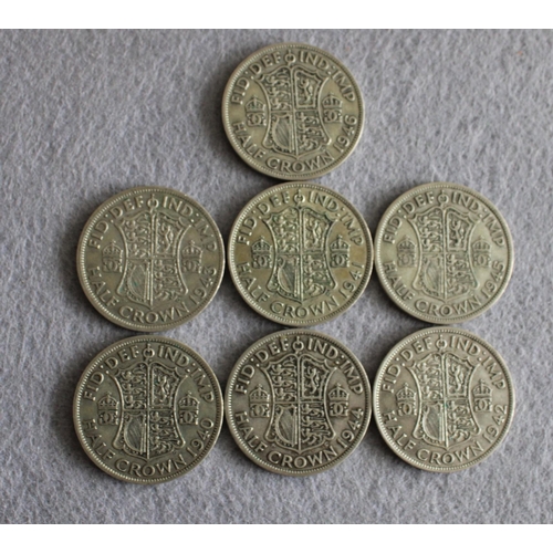 258 - Seven War Time Half Crown Coins 1940-1946