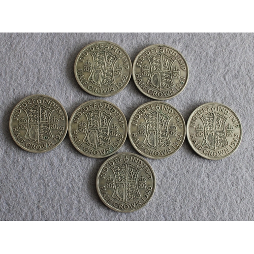 259 - Seven War Time Half Crown Coins 1940-1946