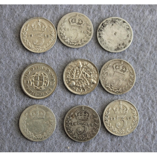 419 - Nine Three Pence Coins