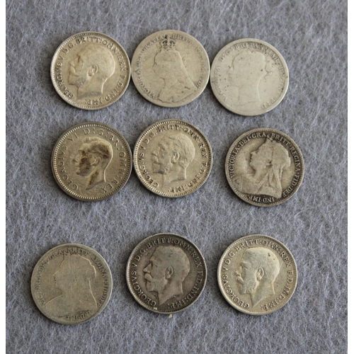 419 - Nine Three Pence Coins