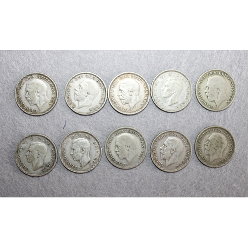 272 - 10 x One Shilling Coins 1921-1945