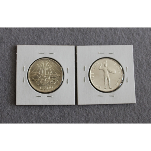 431 - Italy 1965 500 Lire Coin & Italy 1985 500 Lire Coin