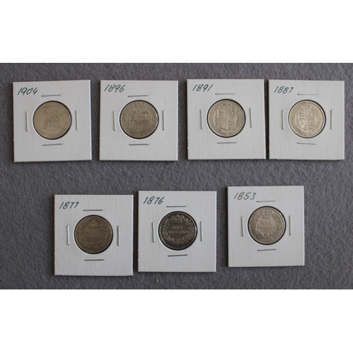 275 - 7 x Shillings 1853,1876,1877,1887,1891,1896  & 1904 Coins