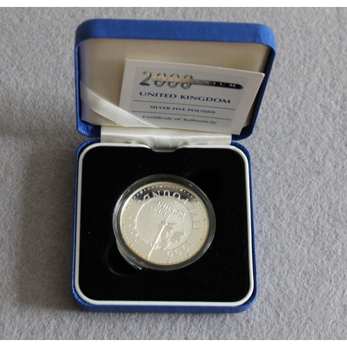 196 - 2000 Millennium Silver Proof £5 Coin in Box