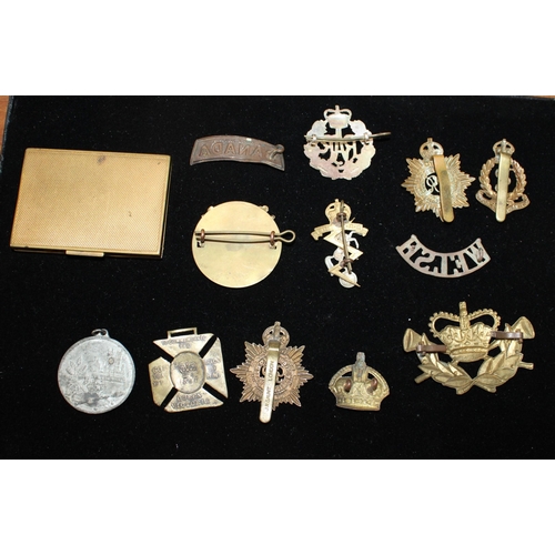 131 - Collection of Military Badges and Ladies Compact RASC