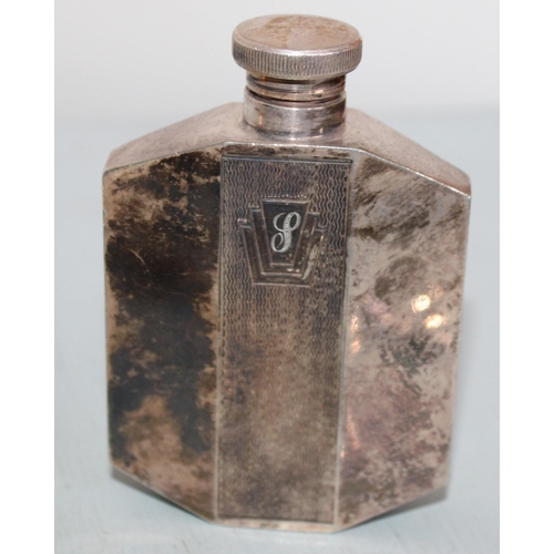 582 - Silver Plated Hip Flask & Cup + Other Pieces