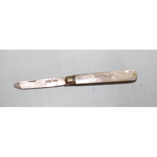 589 - Silver Hallmarked MOP Penknife