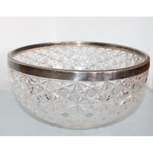 590 - Large Silver Hallmarked Rimmed Crystal Bowl
Dimensions-24 x 24cm