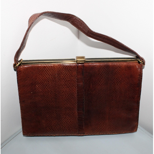 766 - Pierre Cardin Vintage Brown Crocodile Skin Ladies Purse & Vintage Lizard Handbag 1950's, Early 1960'... 