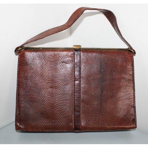 766 - Pierre Cardin Vintage Brown Crocodile Skin Ladies Purse & Vintage Lizard Handbag 1950's, Early 1960'... 