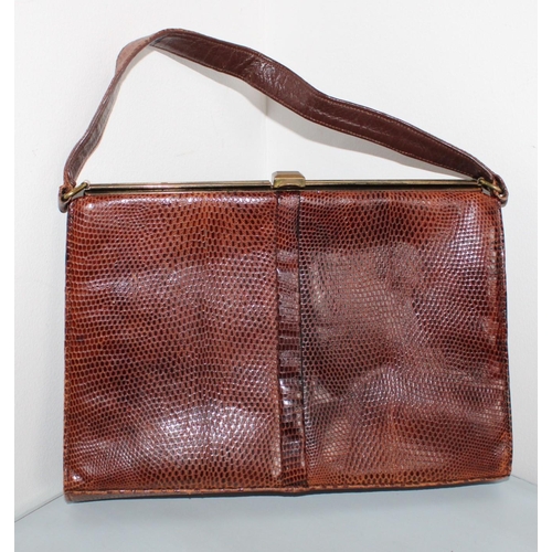 766 - Pierre Cardin Vintage Brown Crocodile Skin Ladies Purse & Vintage Lizard Handbag 1950's, Early 1960'... 