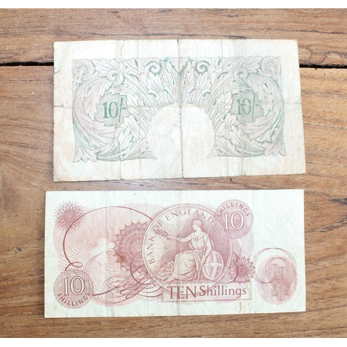 324 - Two Bank of England Ten Shilling Bank Notes - Cashiers HOLLOM and PEPPIATT ( Purple Note)