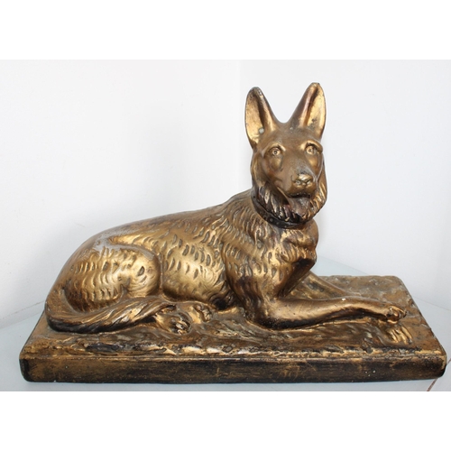 59 - French Plaster Dog Ornament  on Plinth
33cm Long