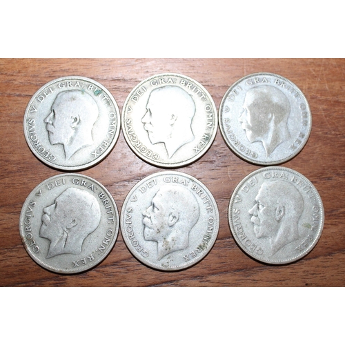 337 - Six Half Crown Coins (1920-1929)