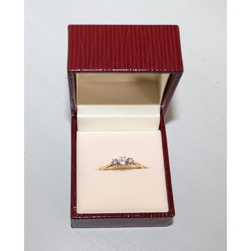 653 - Gold Three Stone Ring
Size-O
Total weight 2gms
In a Box