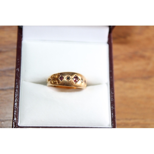 657 - 18ct Gold Five Stone Gypsy Band Ring 
Ruby & Diamond
One Diamond Missing
Size-L
Total Weight 3.0gms
... 