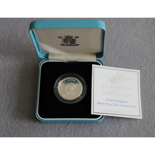 402 - Royal Mint 1945-1995 United Nations Silver Proof Two Pound Coin