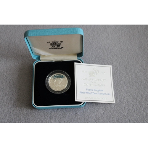 402 - Royal Mint 1945-1995 United Nations Silver Proof Two Pound Coin