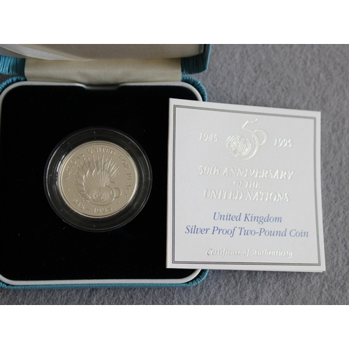 402 - Royal Mint 1945-1995 United Nations Silver Proof Two Pound Coin