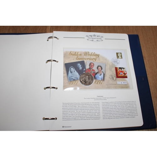 408 - Two Royal Family Folders Containing 8 Coins, 1 Coin Set, & Stamps