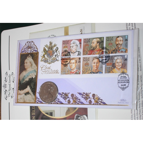 409 - Two Folders The Royal Family Containing 8 Coins & Stamps