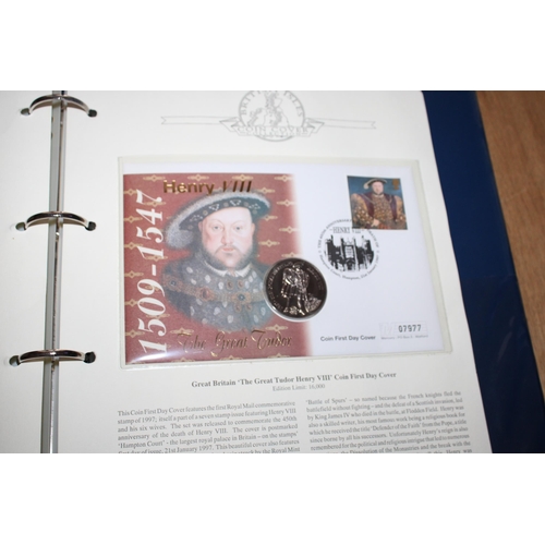 409 - Two Folders The Royal Family Containing 8 Coins & Stamps