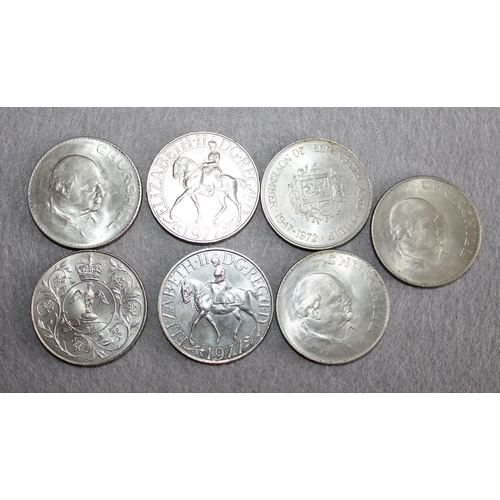 265 - Seven Commemorative Crown Coins including Churchill and 1977 Jubilee
