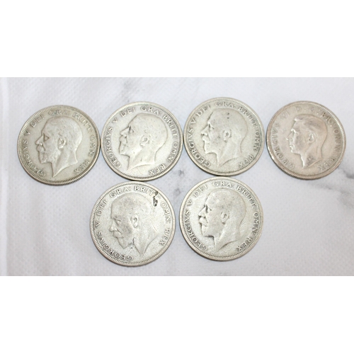 279 - Six Half Crown Coins Dated-1933, 1929, 1928, 1931, 1928, 1936