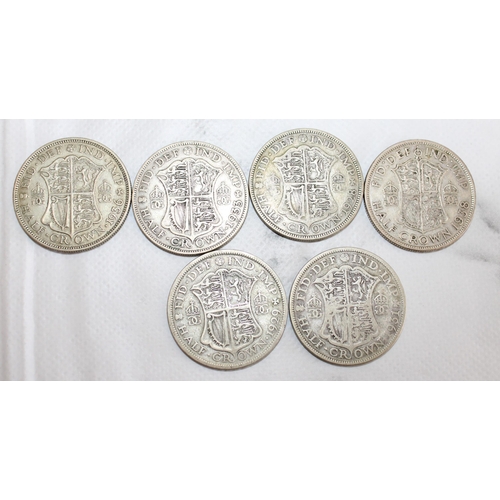 279 - Six Half Crown Coins Dated-1933, 1929, 1928, 1931, 1928, 1936