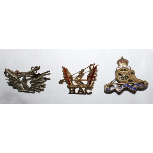 206 - Three HAC Badges, One Enamelled and one 9ct Gold ( Hallmark in picture)