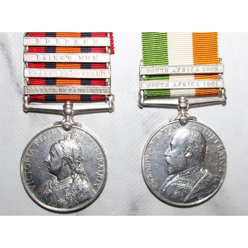 12 - Queens South Africa Medal Pair - 4 Clasps - Defence of Ladysmith  - Ghost Dates

Queens Medal inscri... 