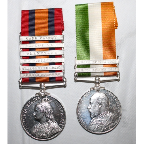 16 - Queens South Africa Medal Pair with 6 Clasps 

Queens Medal inscribed to 3679 CORPL. J .WILSON 1/RL ... 