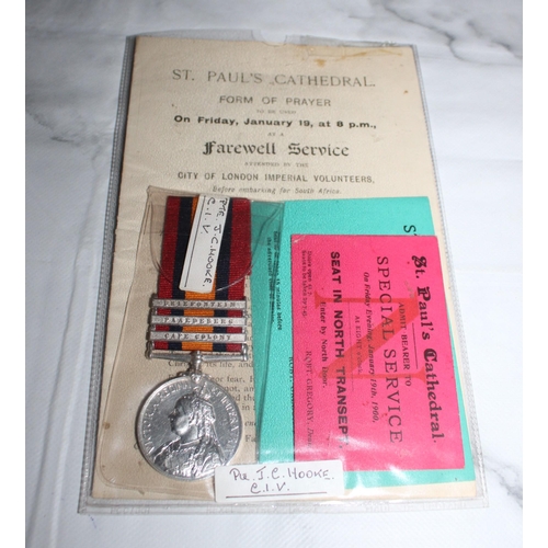 46 - Queens South Africa Medal with 3 Bars - C.I.V.

Medal named to 1370 PTE J.C. HOOKE. C.I.V.