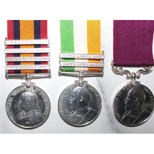 25 - Queens South Africa Medal Group of 3 (4 Clasps inc DEFENCE OF LADYSMITH) 

Queens medal named to 335... 