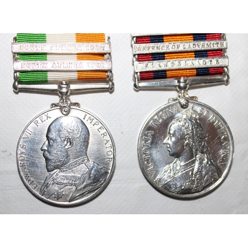 25 - Queens South Africa Medal Group of 3 (4 Clasps inc DEFENCE OF LADYSMITH) 

Queens medal named to 335... 