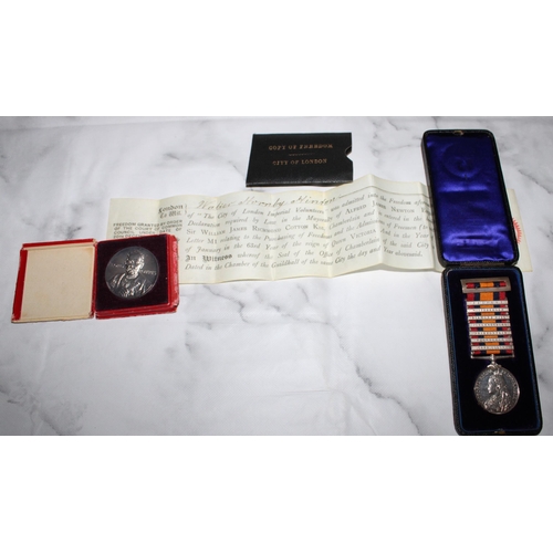 27 - Boxed Queens South Africa Medal - 7 Clasps - C.I.V. Awarded Freedom of the City of London plus Lord ... 