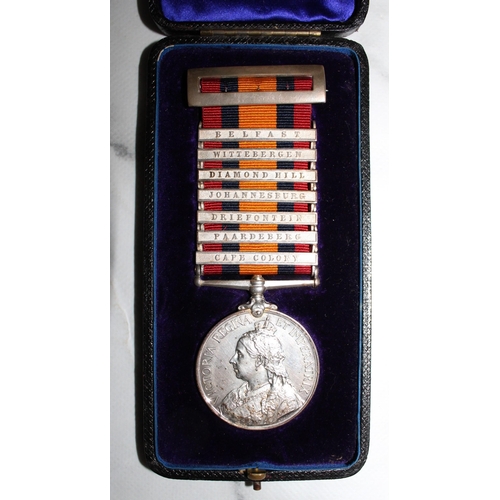 27 - Boxed Queens South Africa Medal - 7 Clasps - C.I.V. Awarded Freedom of the City of London plus Lord ... 