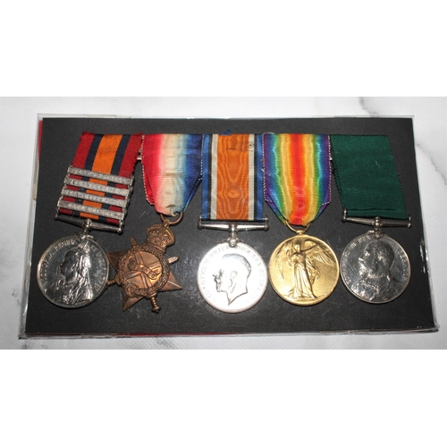 26 - Queens South Africa Medal Group of 5 ( 4 Clasps)

Queens SA Medal Inscription - 850 SGT S. DUNBAR. C... 