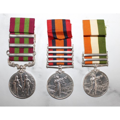 3 - India Medal 1895-1902 - Three Clasps with Queens South Africa Medal Pair,  4 Clasps including DEFENC... 