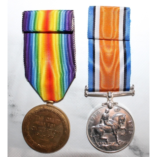 72 - WWI Victory and British War Medal Pair - Eldridge - 7th Hussars

6339 PTE.A.W. ELDRIDGE. 7-HRS