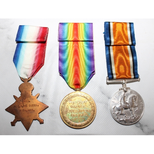 122 - WWI 1914-15 Star Trio of Medals - Mc'Queen -13th Hussars

3439 PTE H. MC QUEEN 13TH HRS