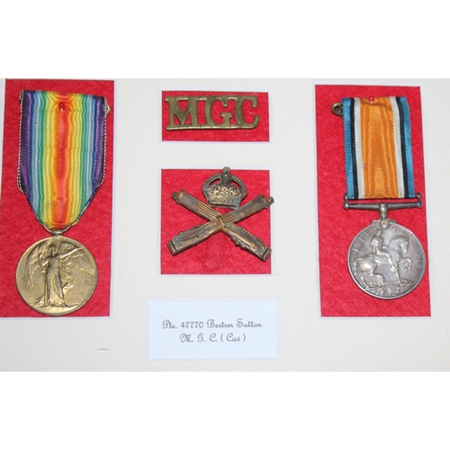 157 - Framed WWI Medals Bertram Sutton - MGC with Badges and Photo
Height-49.5cm
Width-39cm
Collection Onl... 