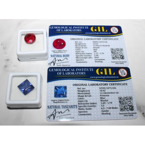 208 - Natural Ruby & Tanzanite Complete With Gemological Institute Certificate