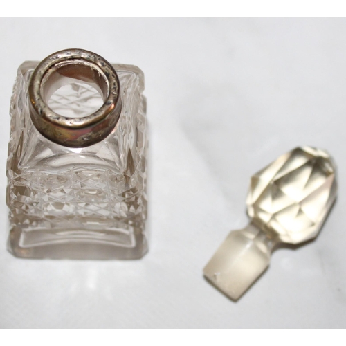 256 - One Silver Hallmarked Rimmed Glass Perfume Container 9cm & One Glass Container With Silver Hallmarke... 