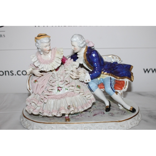 78 - German Dresden Mark Blue Crown Porcelain Figurine
Length-30cm
Height-21cm
Collection Only