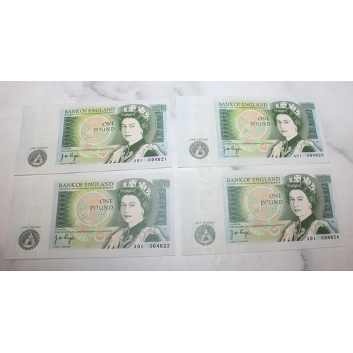 470 - Four Page £1 Notes- Consecutive Numbers Starting A01 004821