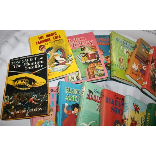 136 - Collection Of Enid Blyton Books In Wooden Box
& One Book By Victor Appleton II