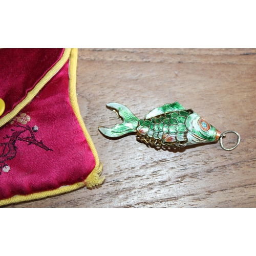 219 - Articulated White Metal Enamelled Fish Charm In bag