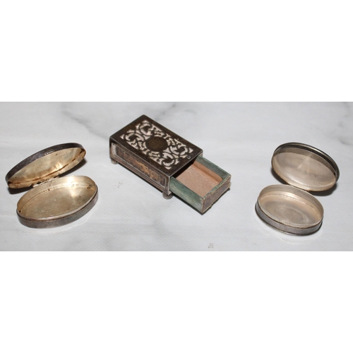 303 - Three Silver Hallmarked Items Inc- Matchbox Holder & Two Small Trinket Pots